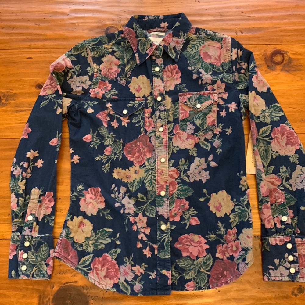 Denim & Supply Ralph Lauren Blue and Pink Button Down Shirt